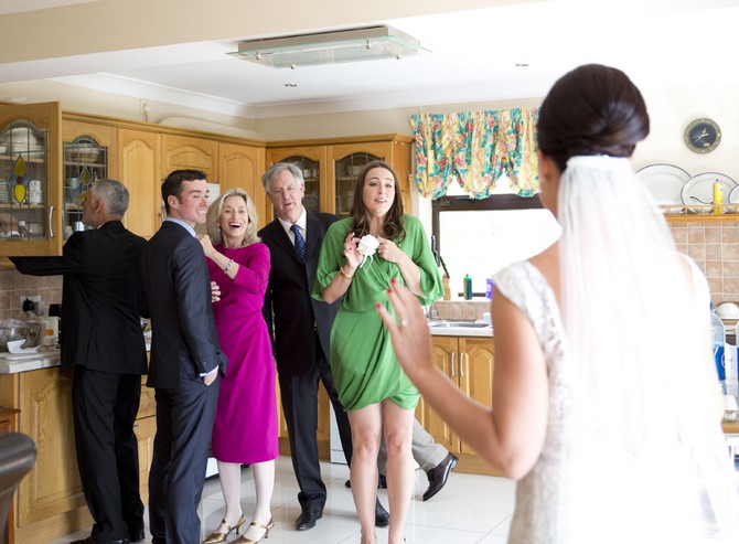 bride morning of wedding family
